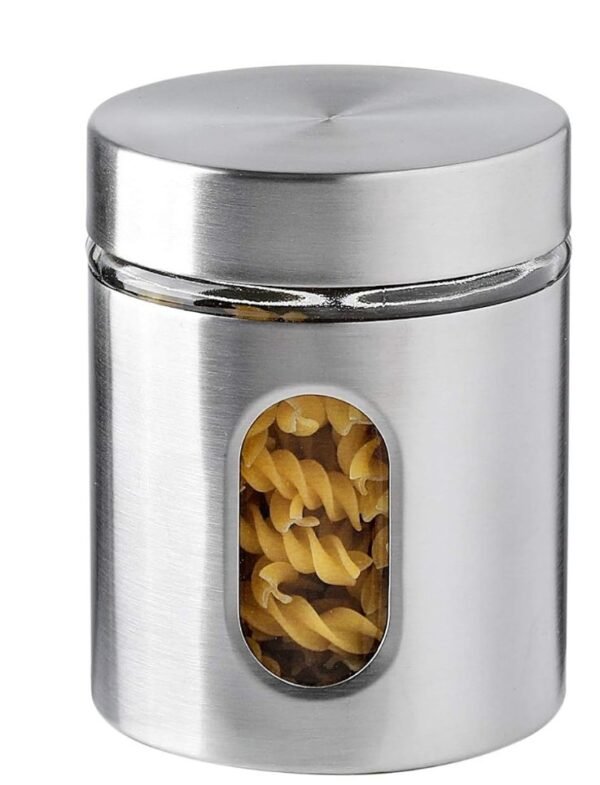 stainless steel and glass storage jar 350ml